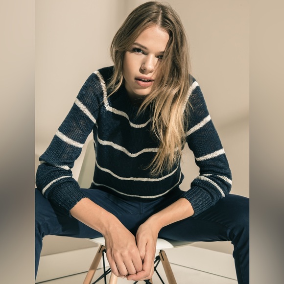Rag Poets Sweaters - Rag Poets Navy and White Stripe Sweater